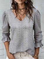 Women's V-neck Openwork Casual Mid-sleeve Shirt
