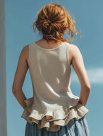 Women's Cotton And Linen Ruffle Sleeveless Vest