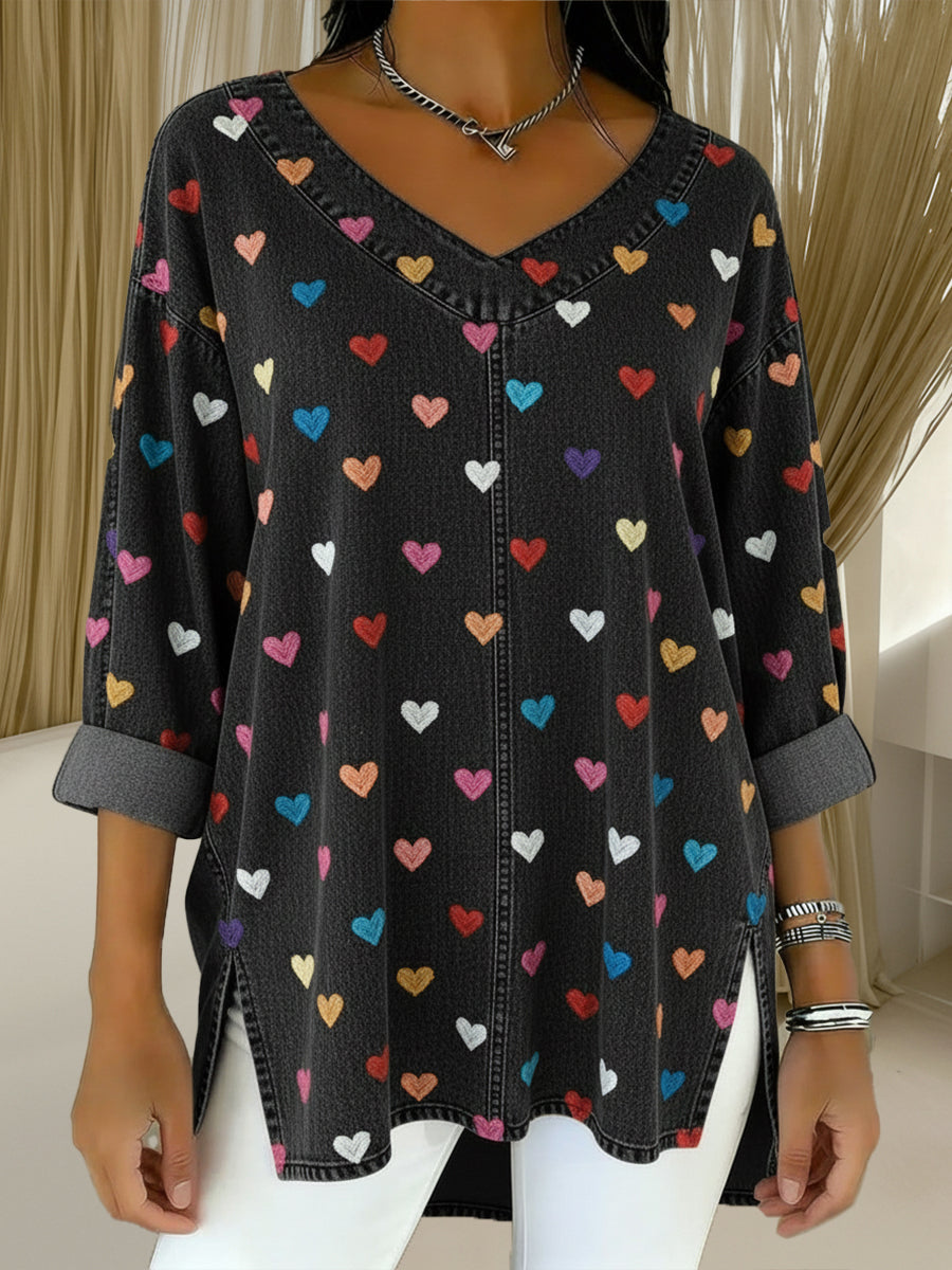 Women's Heart Casual Washed Denim Cotton Top