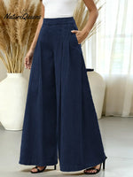 Women's Solid Color High-waisted Casual Loose Cotton Wide-leg Pants