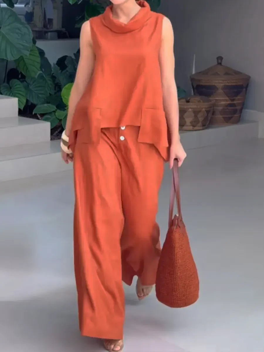 Women's Cozy Linen And Cotton Sleeveless Top And Pants Two-piece Set