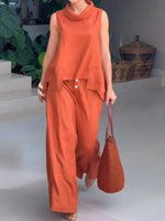 Women's Cozy Linen And Cotton Sleeveless Top And Pants Two-piece Set
