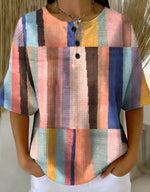 Women's Retro Multicolor Gradient Patchwork Abstraction Patterns Art Print Casual Waffle Cotton Shirt