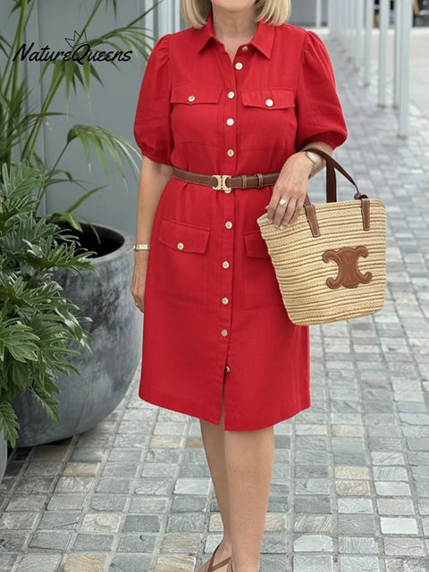 Women's Casual Cotton Linen Shirt Dress