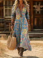 Women's Retro Paisley Art Print Casual Cotton Dress