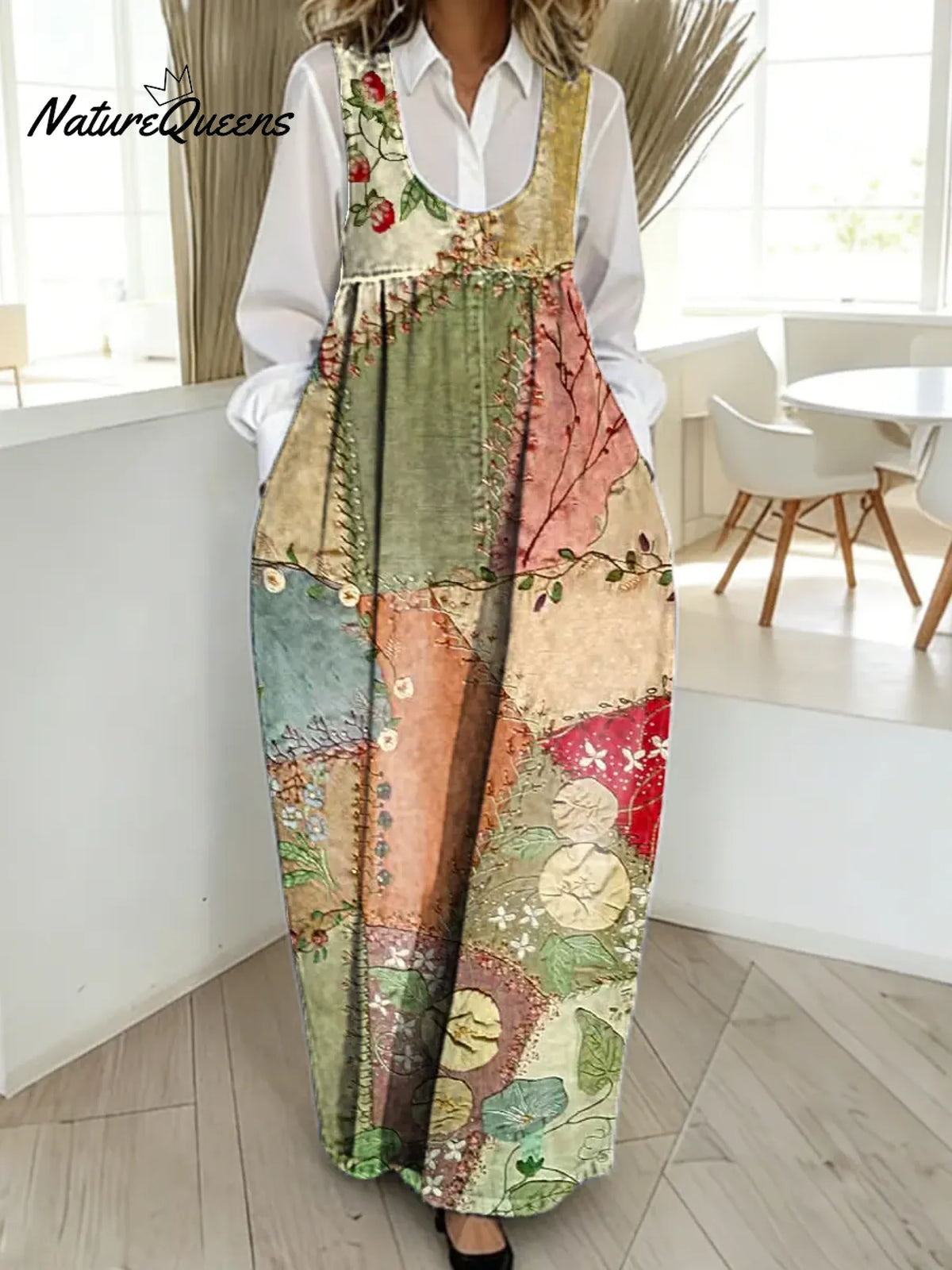 Women's Vintage Pattern Art Print Casual Cotton Denim Dress