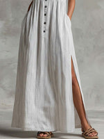 Women's Striped Art Casual Button Stylish Comfortable Cotton Linen Dress