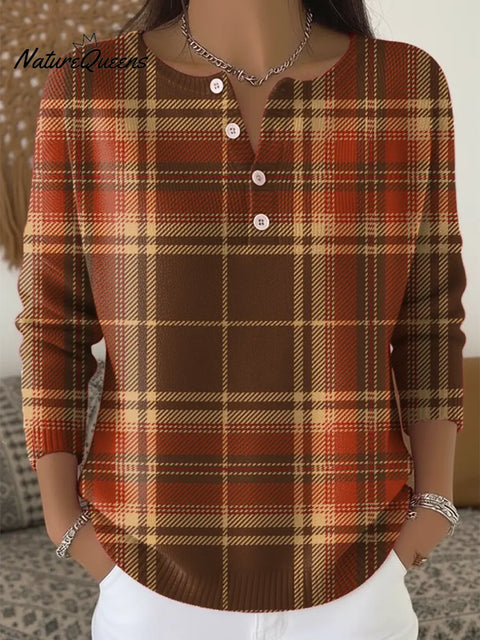 Women's Plaid Pattern Art Print Casual Cardigan Sweater