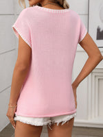 Women's V-neck Short-sleeved Striped Knitted Sweater Vest