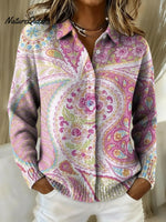 Women's Pink Paisley Pattern Printed Collared Sweater