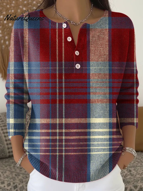 Women's Plaid Pattern Art Print Casual Cardigan Sweater