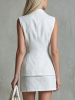 Women's Retro Double-breasted Linen Sleeveless Top And Skirt Set