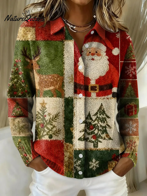Women's Assembling Christmas Elements Printed Collared Sweater