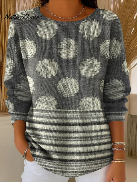Women's Patchwork Stripes And Polka Dots Casual Pullover Sweater