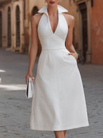 Women's Solid Color V-neck Sleeveless Casual Loose Cotton Linen Dress