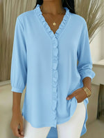Casual Ruffled V-neck Cotton Top