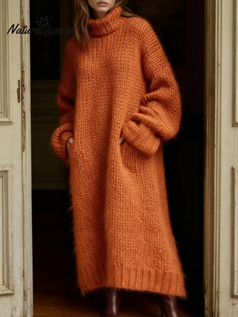 Women's High-neck Loose Long Sweater Dress