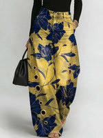 Women's Floral Art Print Casual Stylish Hollow Denim Pants