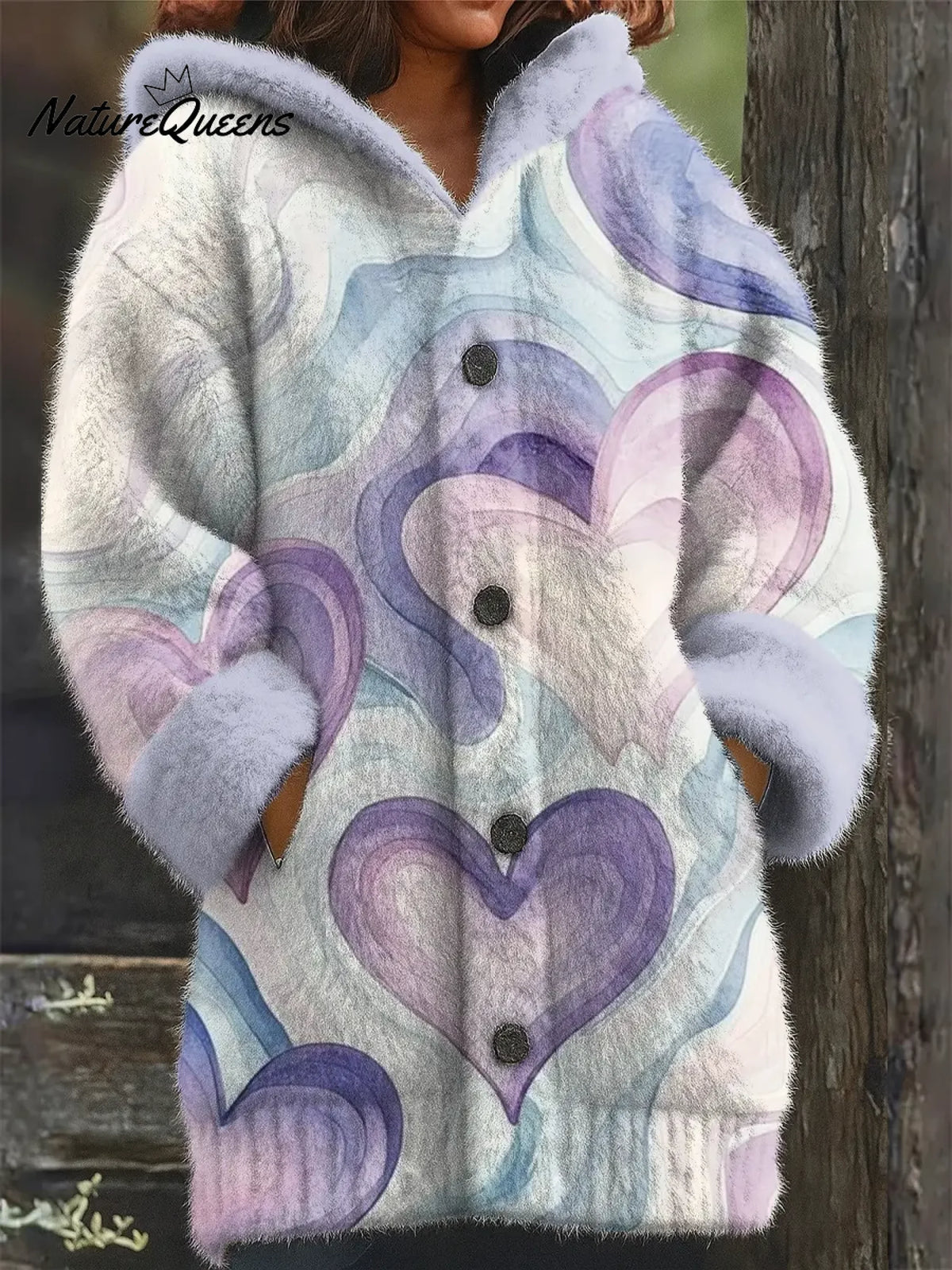 Purple Heart Printed Knit Hoodie