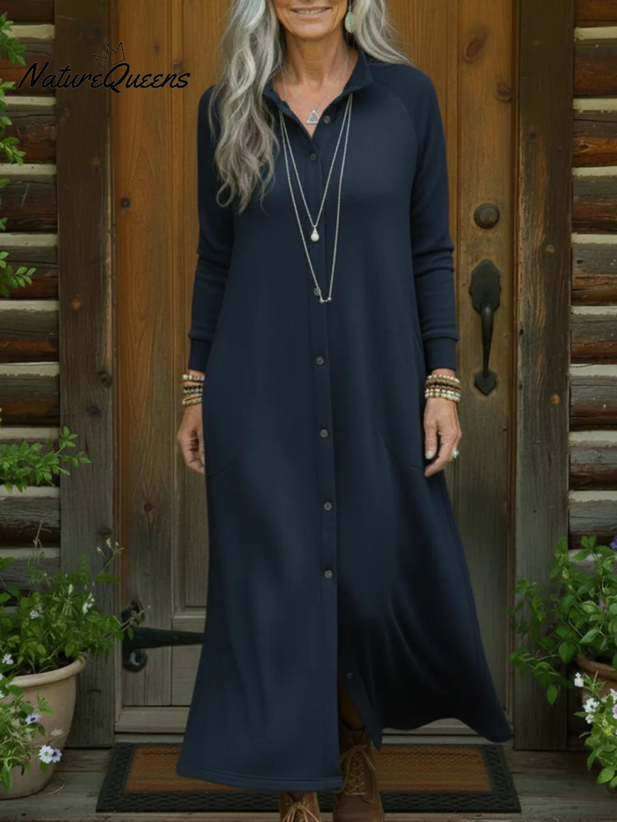 Casual And Cozy Button-up Sweatshirt Dress