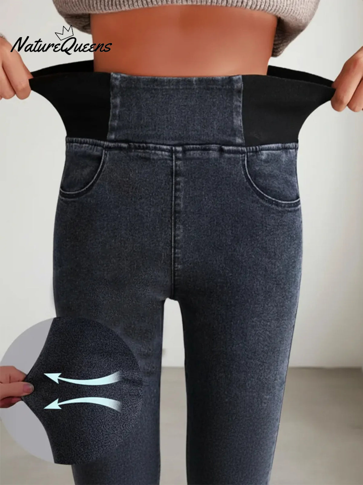 Basic Stretch Fleece-lined High-waisted Jeans