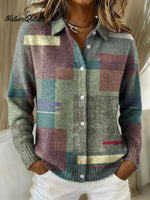 Geometric Block Decorative Patterns Casual Shirt Collar Long Sleeve Sweater