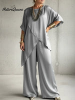 Women's Elegant Satin Top And Wide-leg Pants Two-piece Set