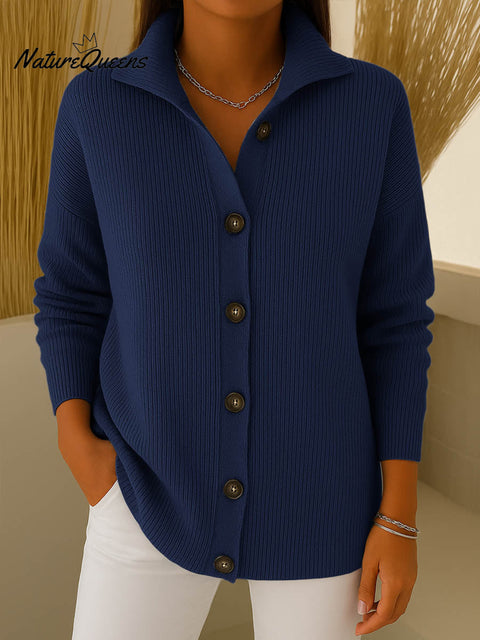 Women's Solid Color Stand Collar Casual Loose Knit Cardigan