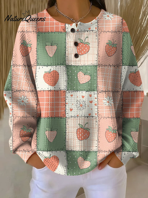 Women's Retro Plaid Strawberry Pattern Art Print Casual Cotton Shirt