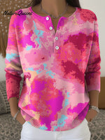 Women's Retro Abstract Flowers Floral Colorful Patterns Art Print Buttoned Cardigan Sweater