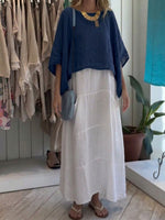 Women's Solid Color Round Neck 3/4-sleeve Casual Loose Cover-up Top & Sleeveless Loose Cotton-linen Dress Set