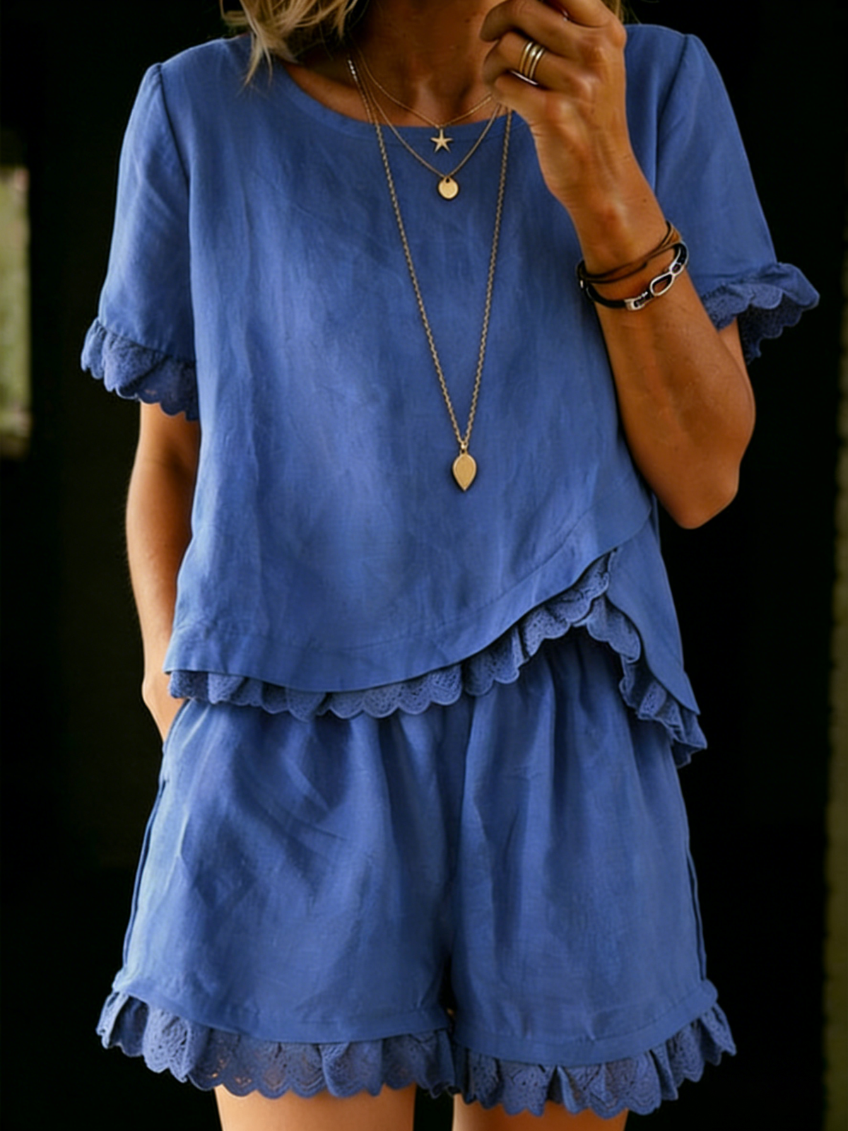 Retro Lace Loose Cotton-linen Two-piece Set