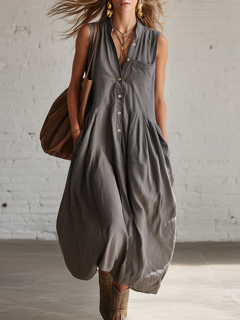 Casual Cozy Button-up Cotton Dress