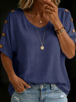 Women's V-neck Cotton-linen Button-up Shirt