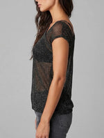 Women's Black Off-shoulder Mesh Shiny Knitted Top