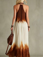 Women's Retro Color-blockOff-white Gradient Silk Sleeveless Maxi Dress