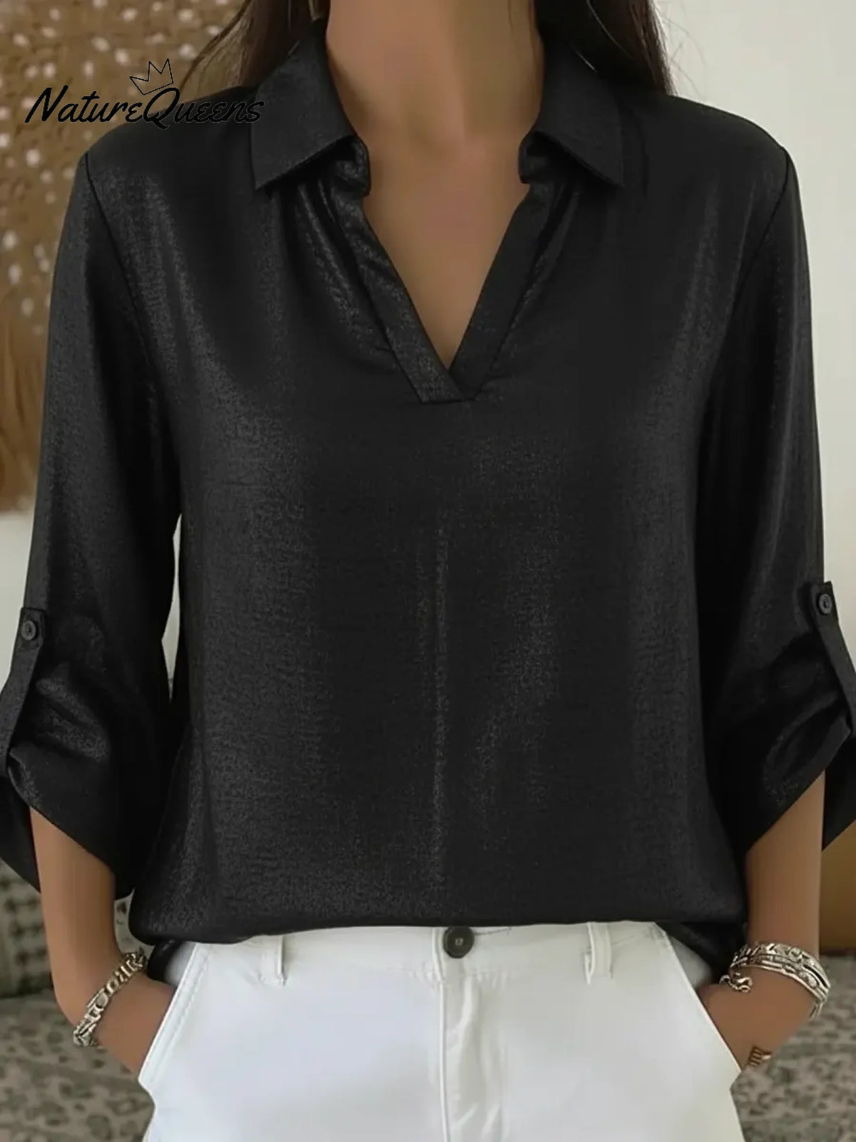Women's V-neck Satin Shirt