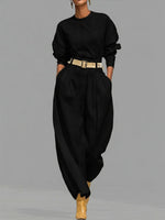 Casual Linen And Cotton Crew-neck Shirt And High-waisted Tapered Trousers Two-piece Set.