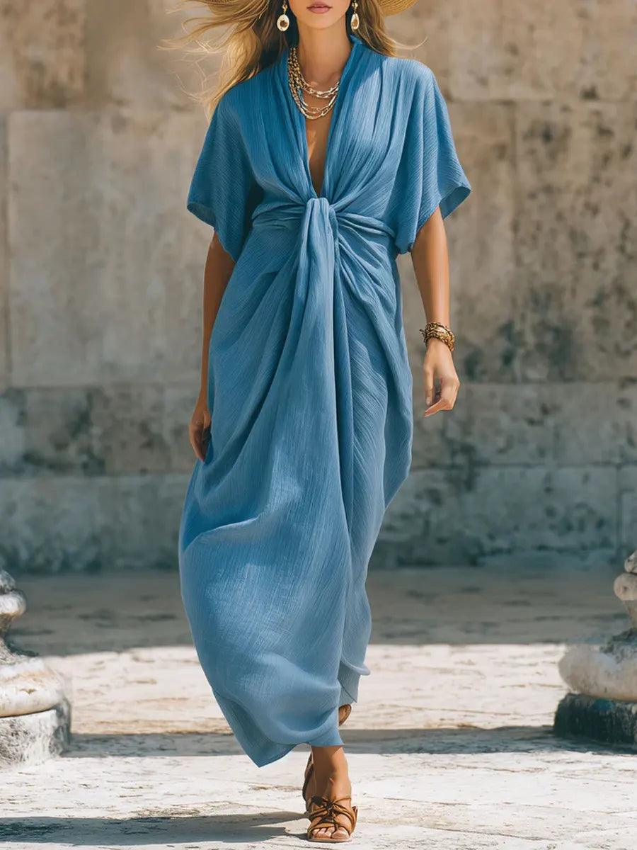Twist V-neck Vacation Style Long Dress