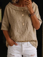 Minimalist Retro Boat-neck Cotton-linen Blouse