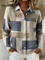 Geometric Block And Line Decorative Patterns Casual Shirt Collar Long Sleeve Sweater