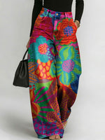Women's Retro Colors Flowers Print Casual Straight-leg Pants