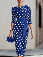Elegant Artistic Polka-dot Print Stretch Dress