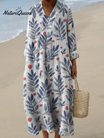 Women's Vintage Flower Art Print Casual Cotton Knitted Dress