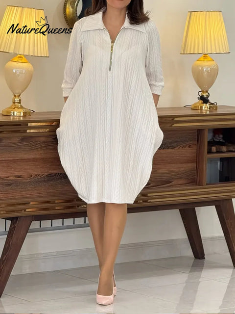 Women's Solid Color Cardigan Collar Three-quarter Sleeve Casual Loose Knit Dress