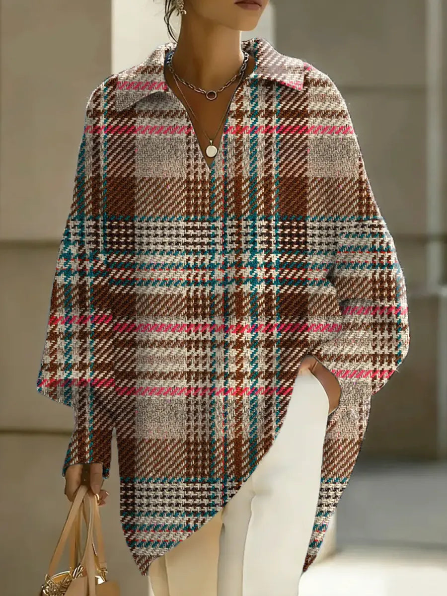 Women's Plaid Pattern Art Print Casual Knit Sweater