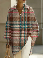 Women's Plaid Pattern Art Print Casual Knit Sweater