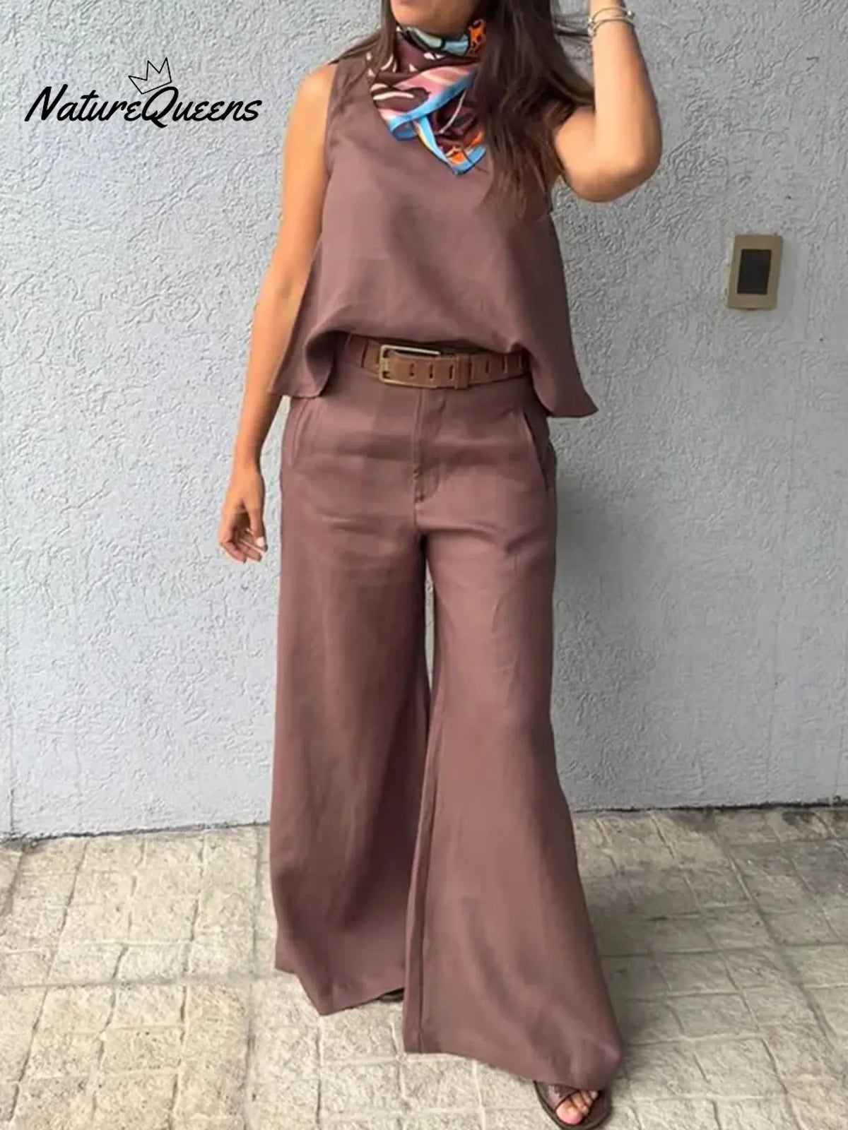 Women's Casual Linen And Cotton Vest And Pants Two-piece Set