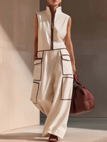 Casual Loose-fitting Color-blocked Workwear Jumpsuit