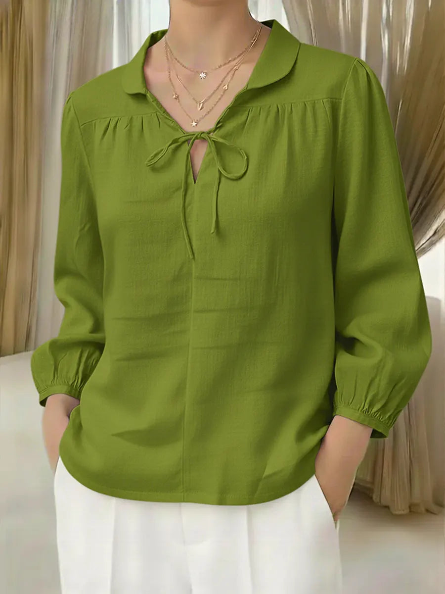 Women's Casual Peter Pan Collar Linen And Cotton Top